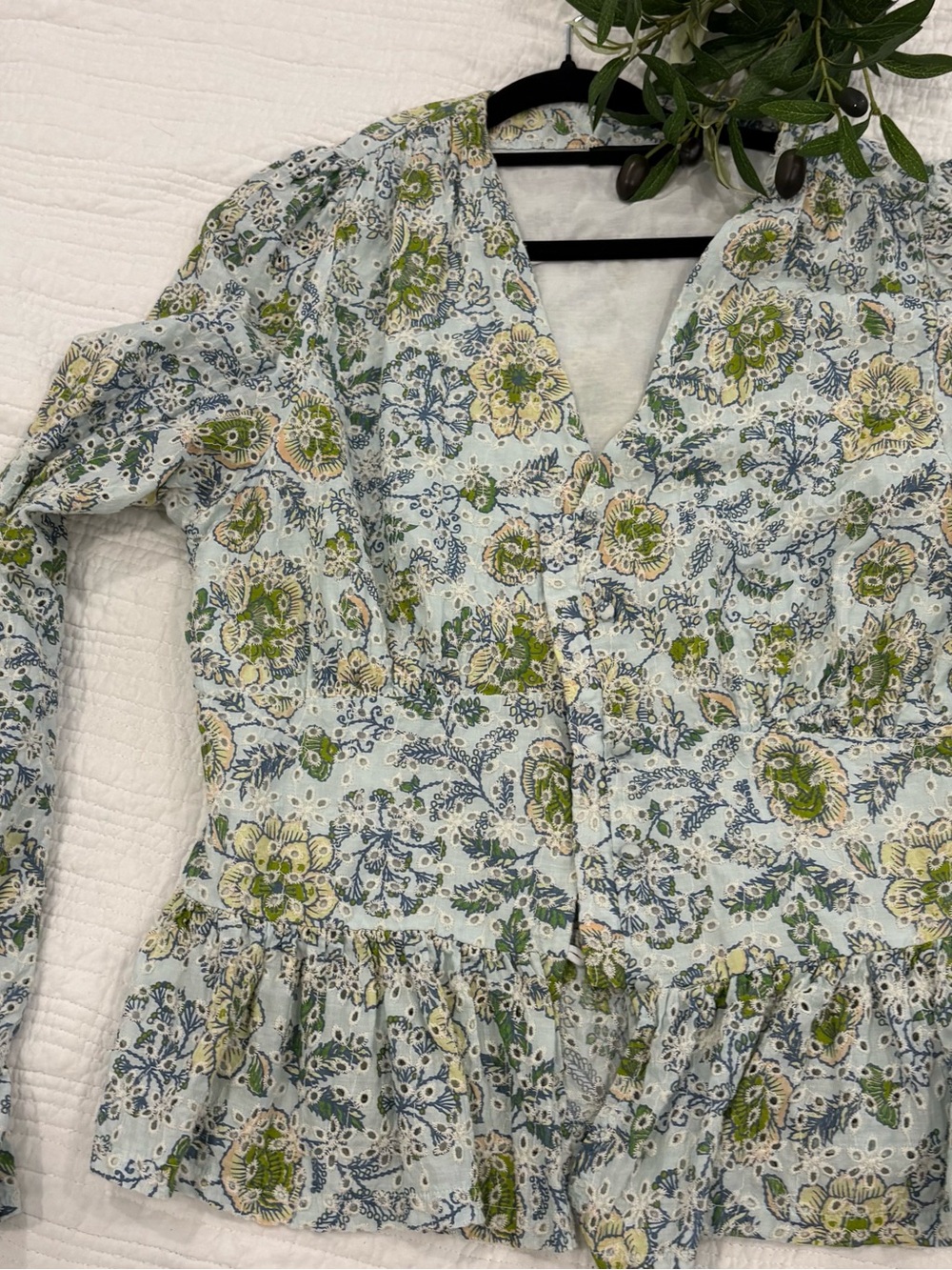 7 For All Mankind Floral Top in Blue and White